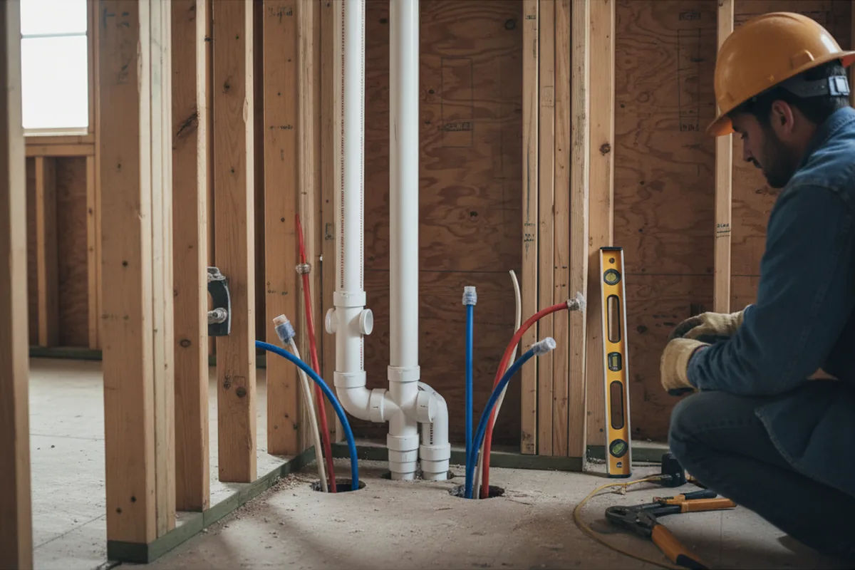 Drain and supply rough-in during Sump Pump Repair in Litchfield